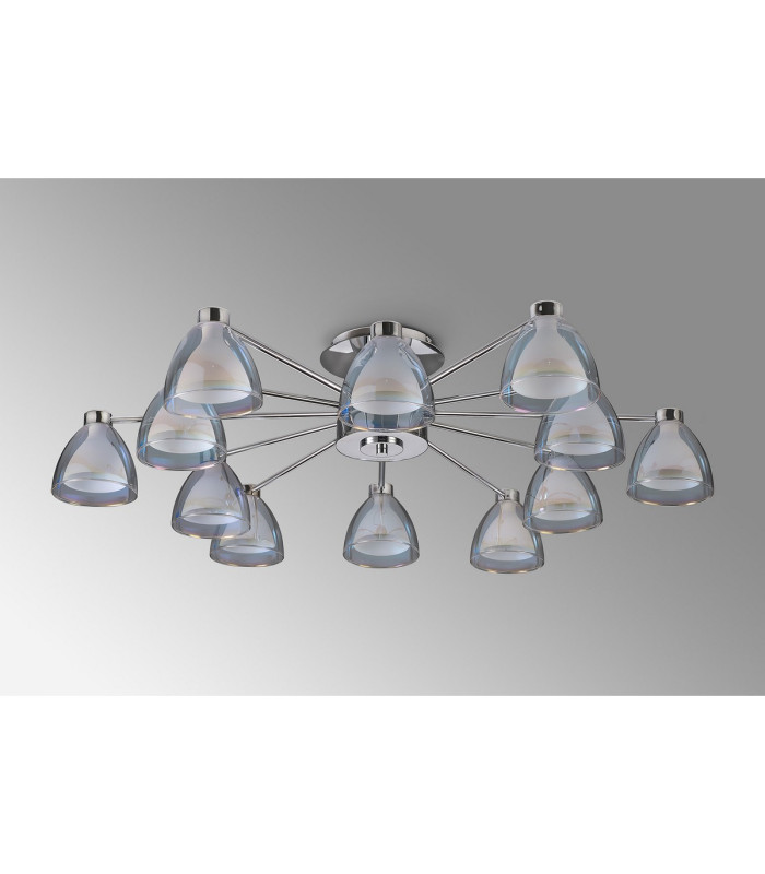 Baldwin 93cm Semi Flush Curved Cone Glass (U) 12 Light G9 Polished Chrome/Iridescent/Opal-11
