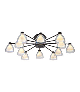 Baldwin 93cm Semi Flush Curved Cone Glass (U) 12 Light G9 Satin Black/Iridescent/Opal-1
