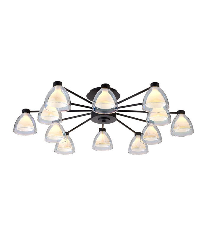 Baldwin 93cm Semi Flush Curved Cone Glass (U) 12 Light G9 Satin Black/Iridescent/Opal-1