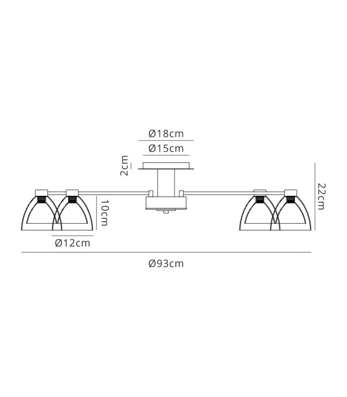 Baldwin 93cm Semi Flush Curved Cone Glass (U) 12 Light G9 Satin Black/Iridescent/Opal-2