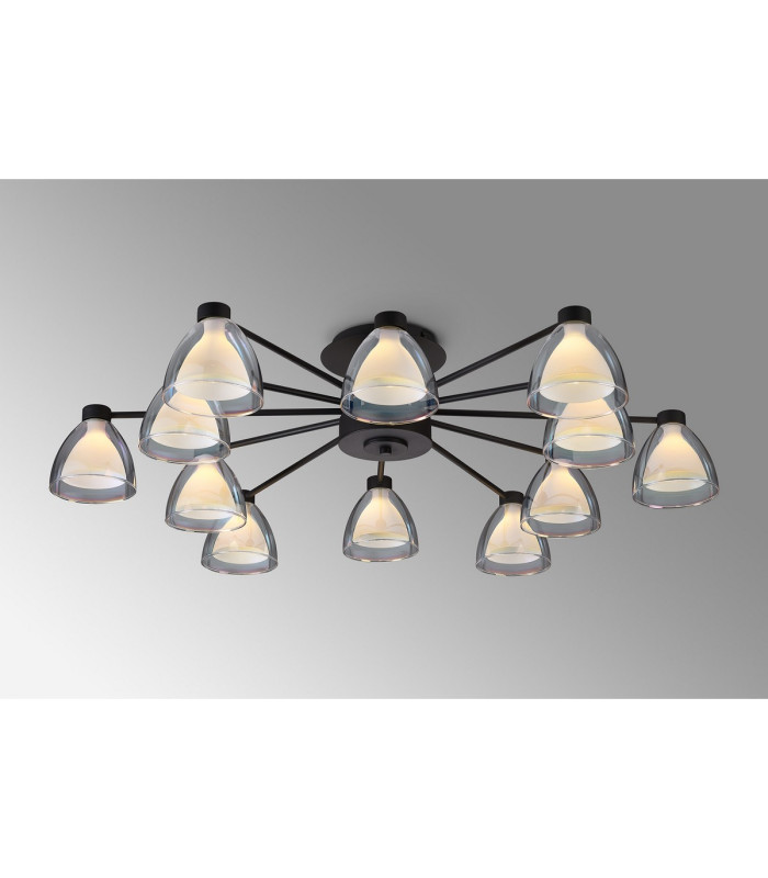 Baldwin 93cm Semi Flush Curved Cone Glass (U) 12 Light G9 Satin Black/Iridescent/Opal-3