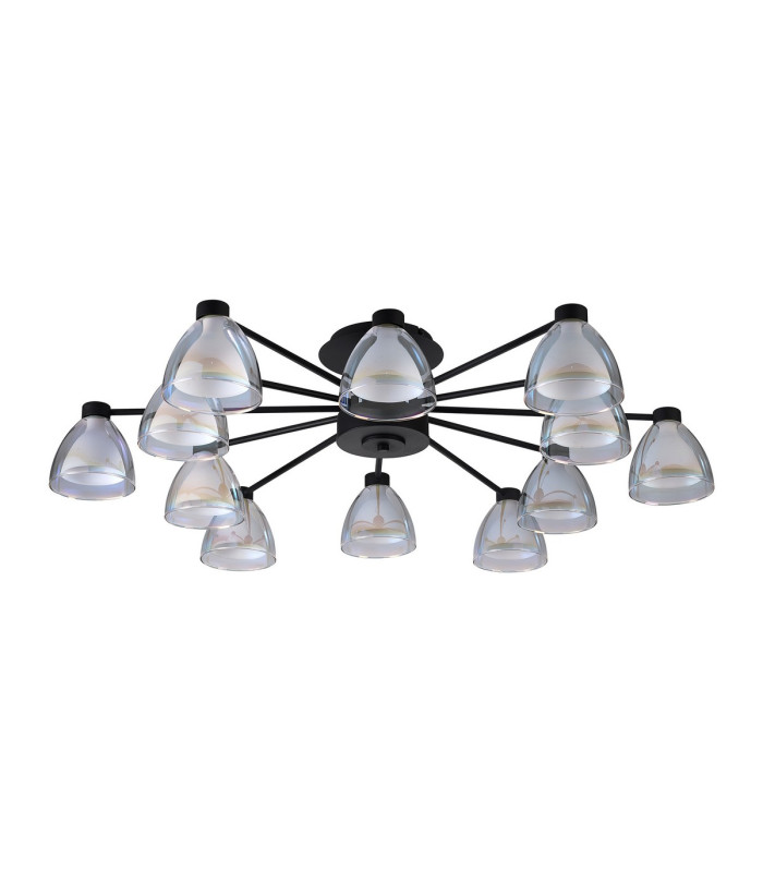 Baldwin 93cm Semi Flush Curved Cone Glass (U) 12 Light G9 Satin Black/Iridescent/Opal-4