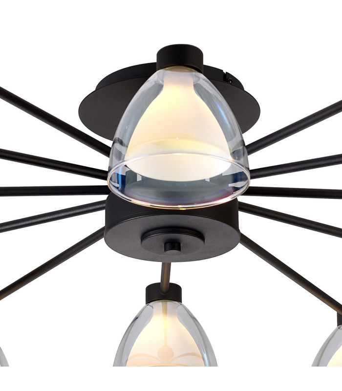 Baldwin 93cm Semi Flush Curved Cone Glass (U) 12 Light G9 Satin Black/Iridescent/Opal-5