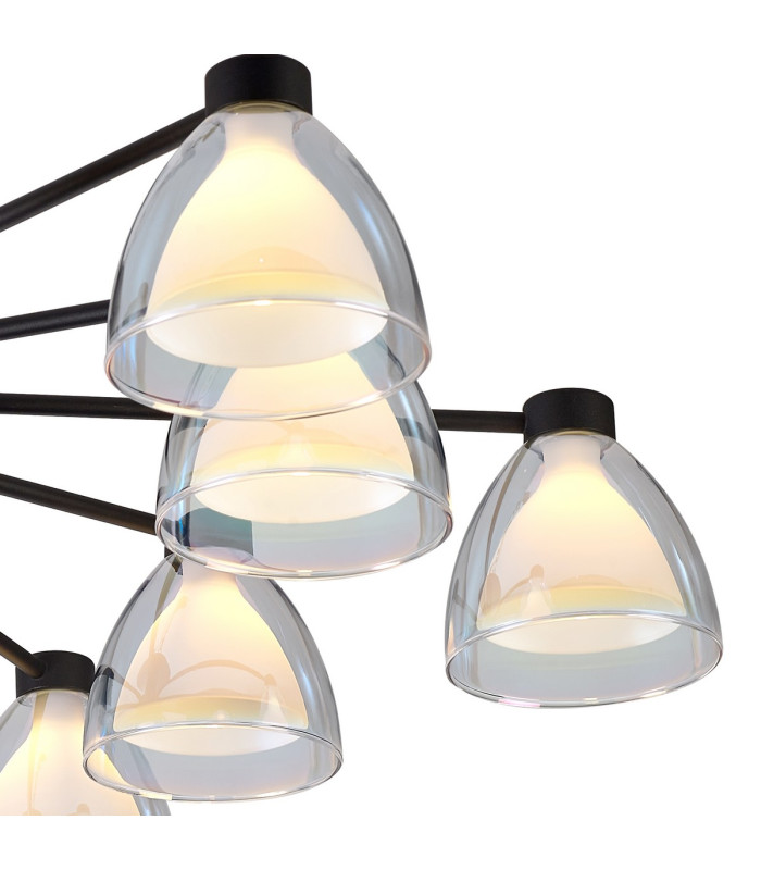 Baldwin 93cm Semi Flush Curved Cone Glass (U) 12 Light G9 Satin Black/Iridescent/Opal-6