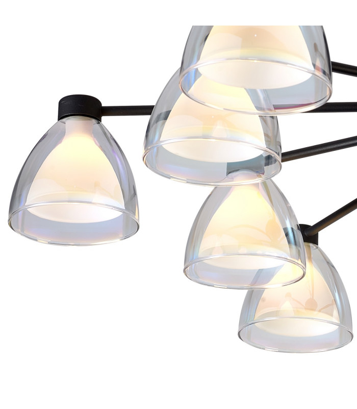 Baldwin 93cm Semi Flush Curved Cone Glass (U) 12 Light G9 Satin Black/Iridescent/Opal-7