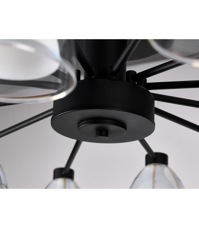 Baldwin 93cm Semi Flush Curved Cone Glass (U) 12 Light G9 Satin Black/Iridescent/Opal-14
