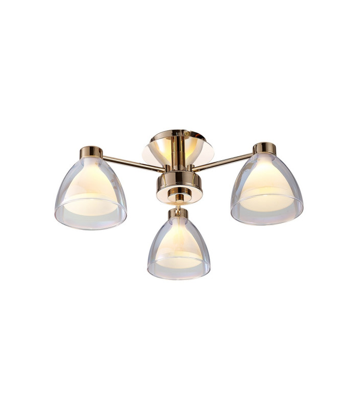 Baldwin 45.5cm Semi Flush Curved Cone Glass (U) 3 Light G9 French Gold/Iridescent/Opal-1
