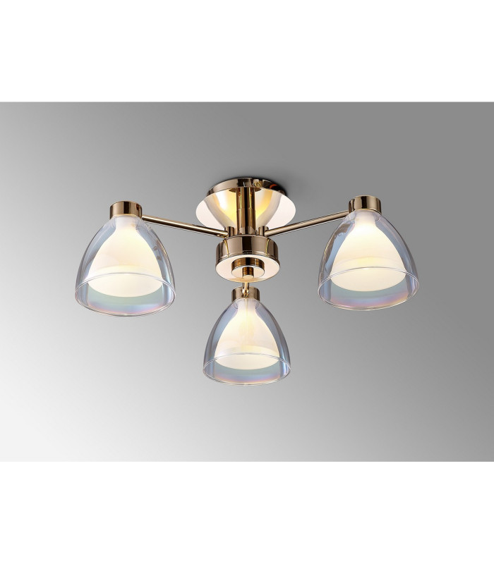 Baldwin 45.5cm Semi Flush Curved Cone Glass (U) 3 Light G9 French Gold/Iridescent/Opal-3