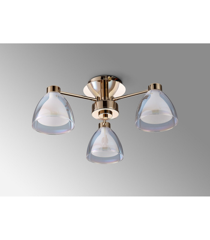 Baldwin 45.5cm Semi Flush Curved Cone Glass (U) 3 Light G9 French Gold/Iridescent/Opal-10