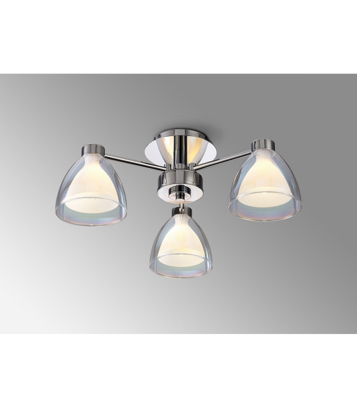 Baldwin 45.5cm Semi Flush Curved Cone Glass (U) 3 Light G9 Polished Chrome/Iridescent/Opal-3