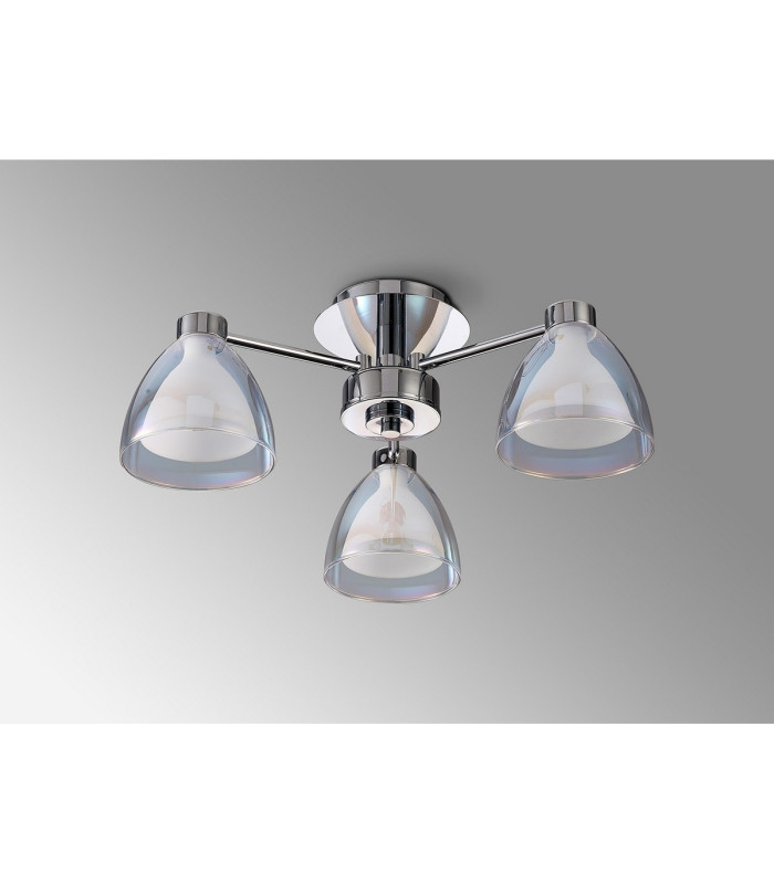 Baldwin 45.5cm Semi Flush Curved Cone Glass (U) 3 Light G9 Polished Chrome/Iridescent/Opal-10