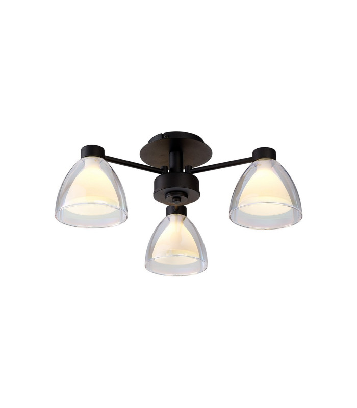 Baldwin 45.5cm Semi Flush Curved Cone Glass (U) 3 Light G9 Satin Black/Iridescent/Opal-1