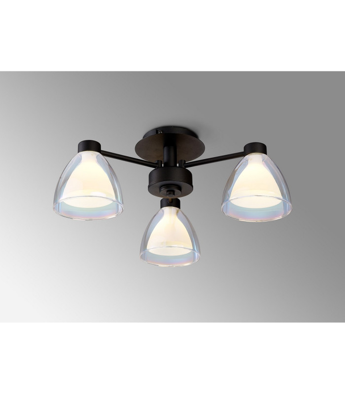 Baldwin 45.5cm Semi Flush Curved Cone Glass (U) 3 Light G9 Satin Black/Iridescent/Opal-3