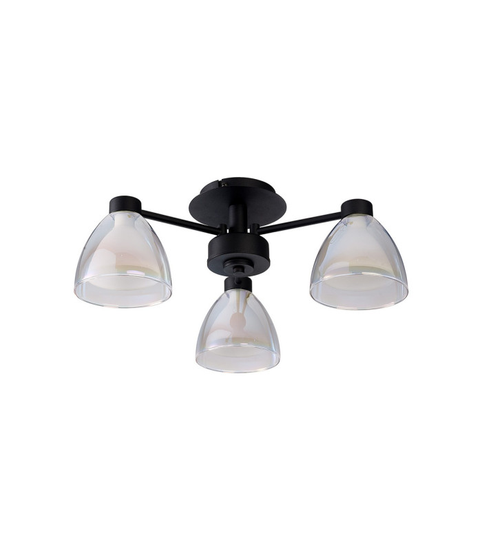 Baldwin 45.5cm Semi Flush Curved Cone Glass (U) 3 Light G9 Satin Black/Iridescent/Opal-4