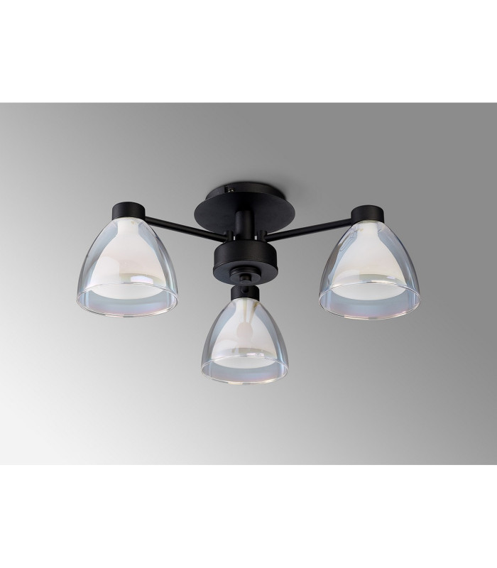 Baldwin 45.5cm Semi Flush Curved Cone Glass (U) 3 Light G9 Satin Black/Iridescent/Opal-10