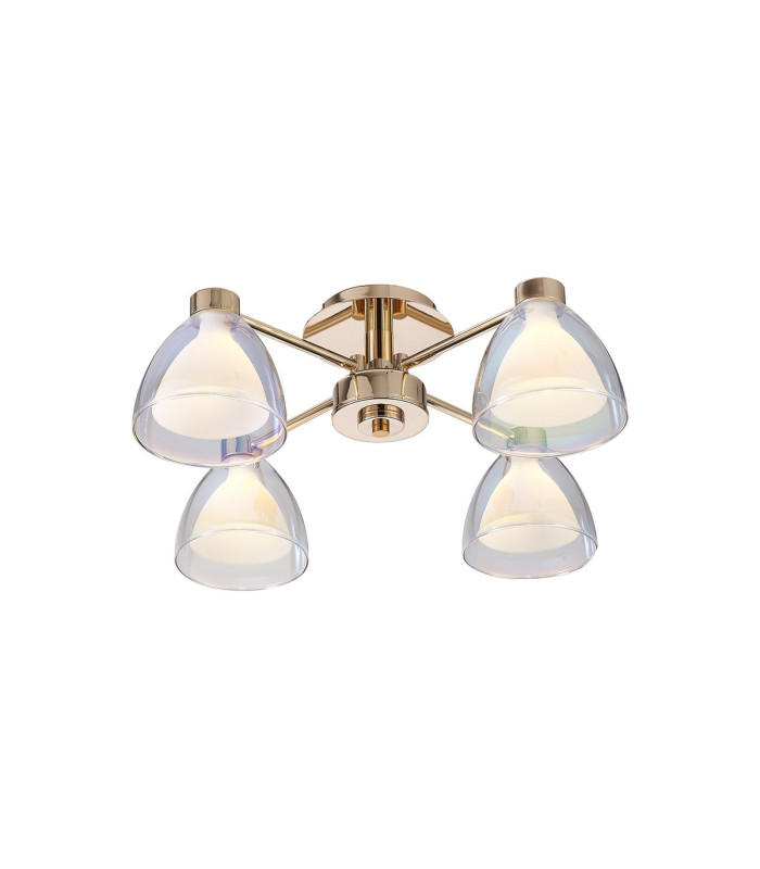 Baldwin 48cm Semi Flush Curved Cone Glass (U) 4 Light G9 French Gold/Iridescent/Opal-1