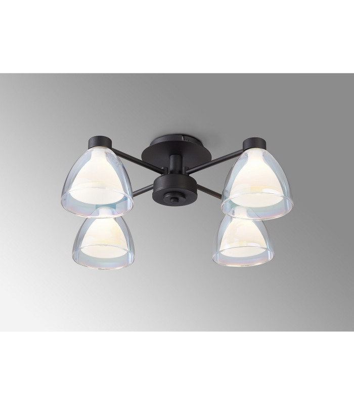 Baldwin 48cm Semi Flush Curved Cone Glass (U) 4 Light G9 Satin Black/Iridescent/Opal-3