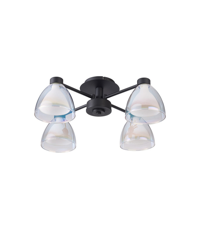 Baldwin 48cm Semi Flush Curved Cone Glass (U) 4 Light G9 Satin Black/Iridescent/Opal-4