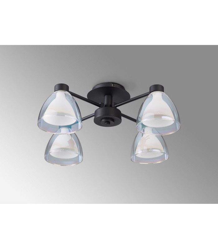 Baldwin 48cm Semi Flush Curved Cone Glass (U) 4 Light G9 Satin Black/Iridescent/Opal-10