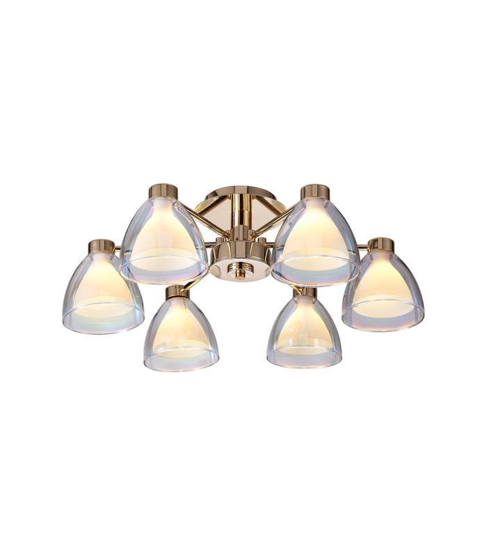 Baldwin 53cm Semi Flush Curved Cone Glass (U) 6 Light G9 French Gold/Iridescent/Opal-1