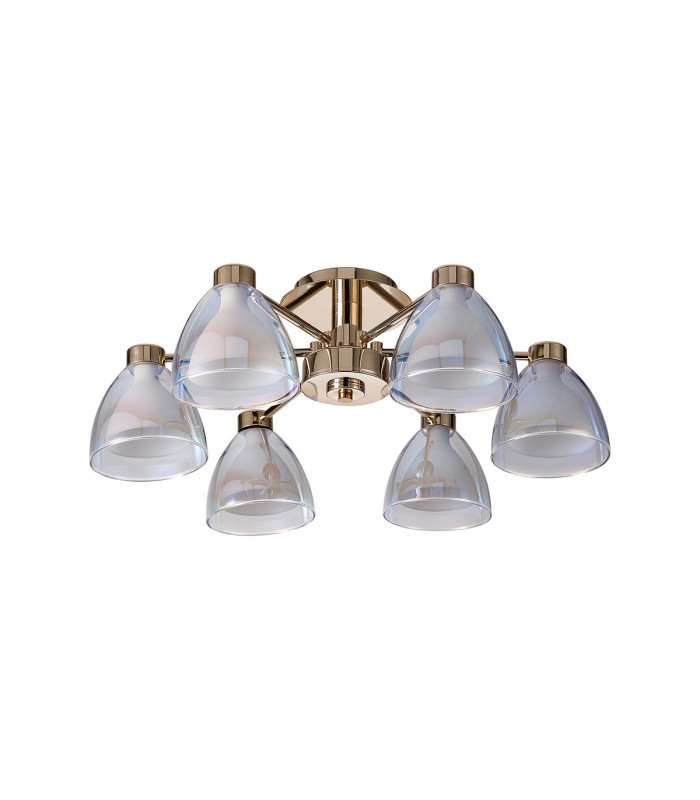 Baldwin 53cm Semi Flush Curved Cone Glass (U) 6 Light G9 French Gold/Iridescent/Opal-4