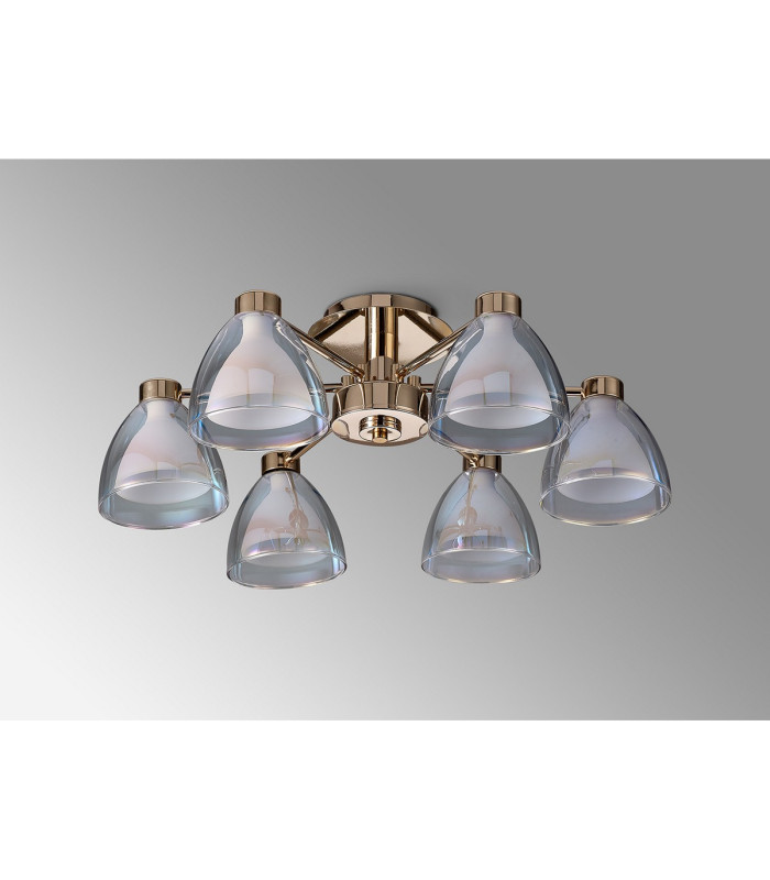 Baldwin 53cm Semi Flush Curved Cone Glass (U) 6 Light G9 French Gold/Iridescent/Opal-10