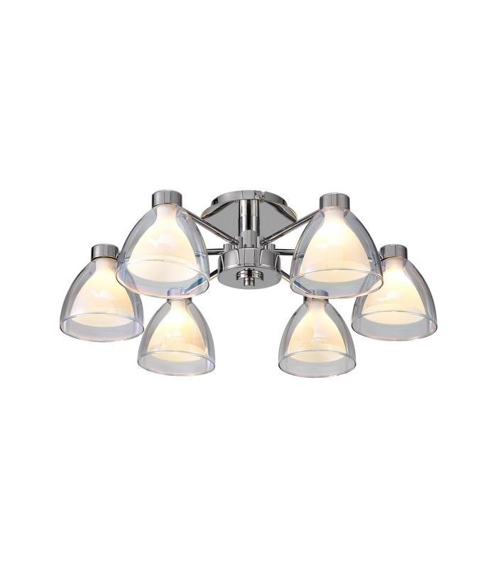 Baldwin 53cm Semi Flush Curved Cone Glass (U) 6 Light G9 Polished Chrome/Iridescent/Opal-1