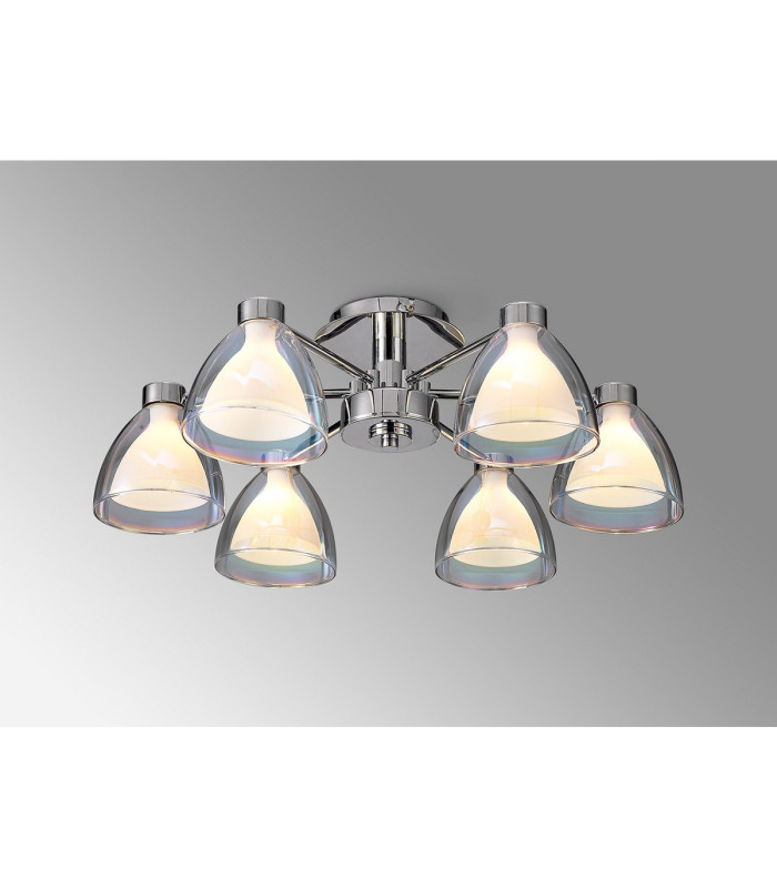 Baldwin 53cm Semi Flush Curved Cone Glass (U) 6 Light G9 Polished Chrome/Iridescent/Opal-3