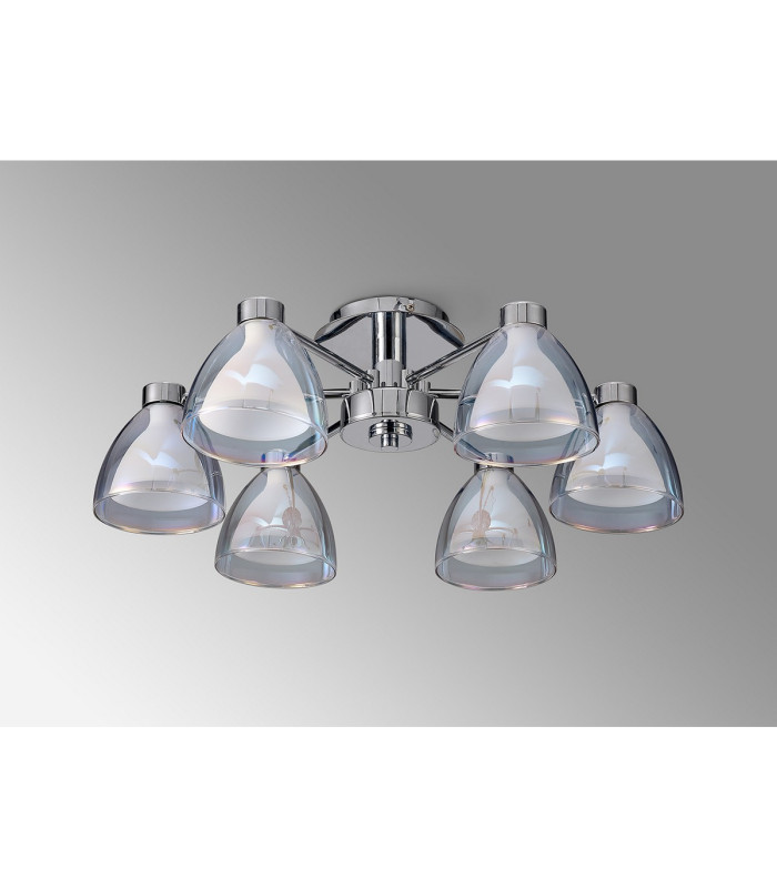 Baldwin 53cm Semi Flush Curved Cone Glass (U) 6 Light G9 Polished Chrome/Iridescent/Opal-13