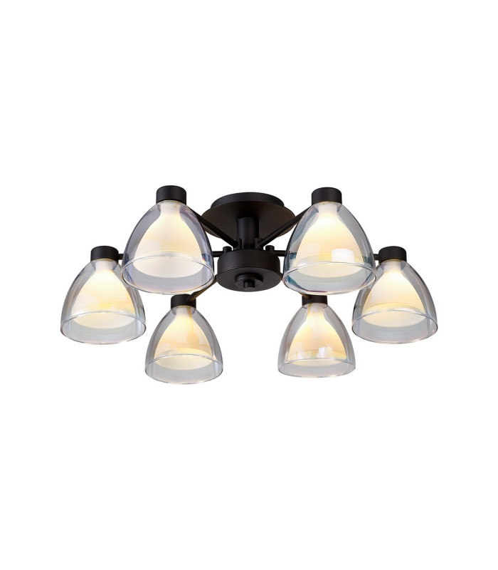 Baldwin 53cm Semi Flush Curved Cone Glass (U) 6 Light G9 Satin Black/Iridescent/Opal-1