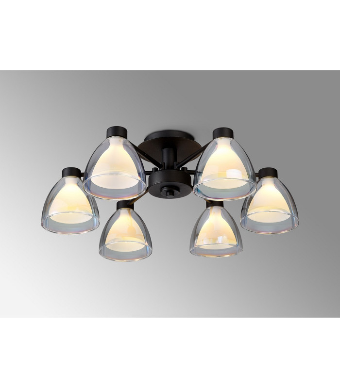 Baldwin 53cm Semi Flush Curved Cone Glass (U) 6 Light G9 Satin Black/Iridescent/Opal-3