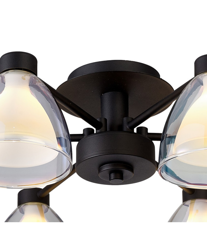 Baldwin 53cm Semi Flush Curved Cone Glass (U) 6 Light G9 Satin Black/Iridescent/Opal-5