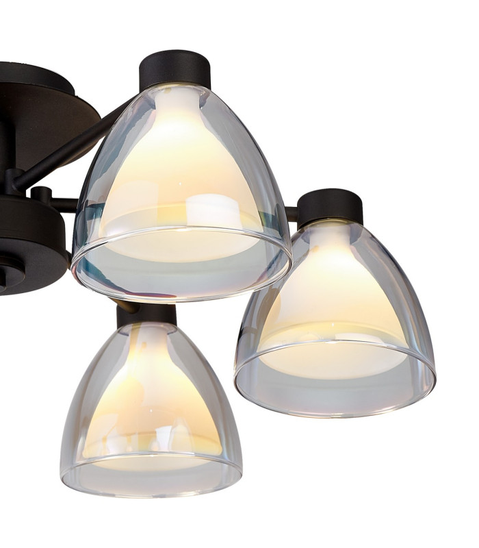 Baldwin 53cm Semi Flush Curved Cone Glass (U) 6 Light G9 Satin Black/Iridescent/Opal-7