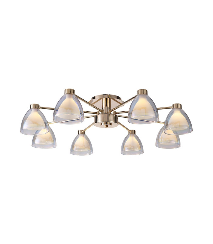 Baldwin 78cm Semi Flush Curved Cone Glass (U) 8 Light G9 French Gold/Iridescent/Opal-1