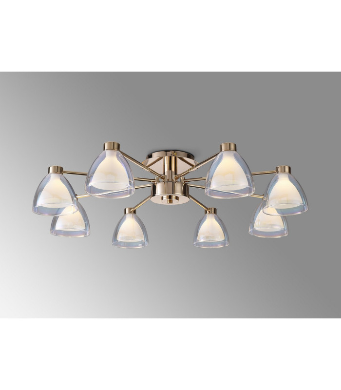Baldwin 78cm Semi Flush Curved Cone Glass (U) 8 Light G9 French Gold/Iridescent/Opal-3