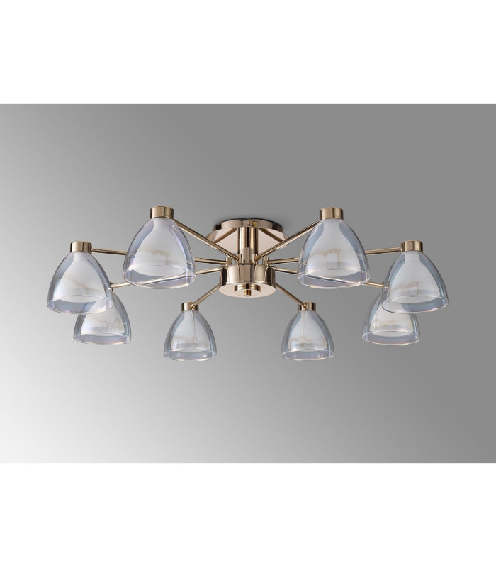 Baldwin 78cm Semi Flush Curved Cone Glass (U) 8 Light G9 French Gold/Iridescent/Opal-11