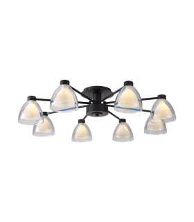 Baldwin 78cm Semi Flush Curved Cone Glass (U) 8 Light G9 Satin Black/Iridescent/Opal-1