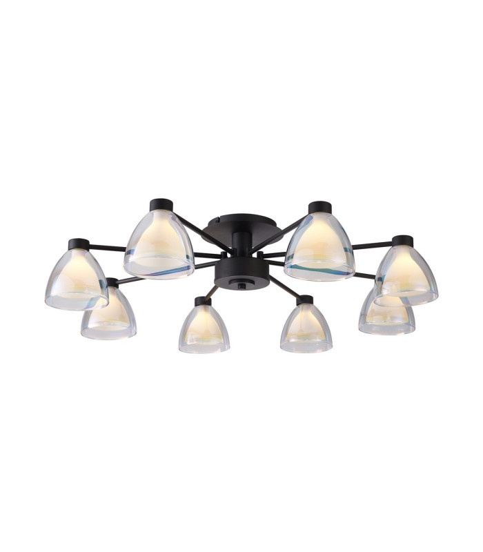 Baldwin 78cm Semi Flush Curved Cone Glass (U) 8 Light G9 Satin Black/Iridescent/Opal-1