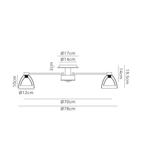 Baldwin 78cm Semi Flush Curved Cone Glass (U) 8 Light G9 Satin Black/Iridescent/Opal-2
