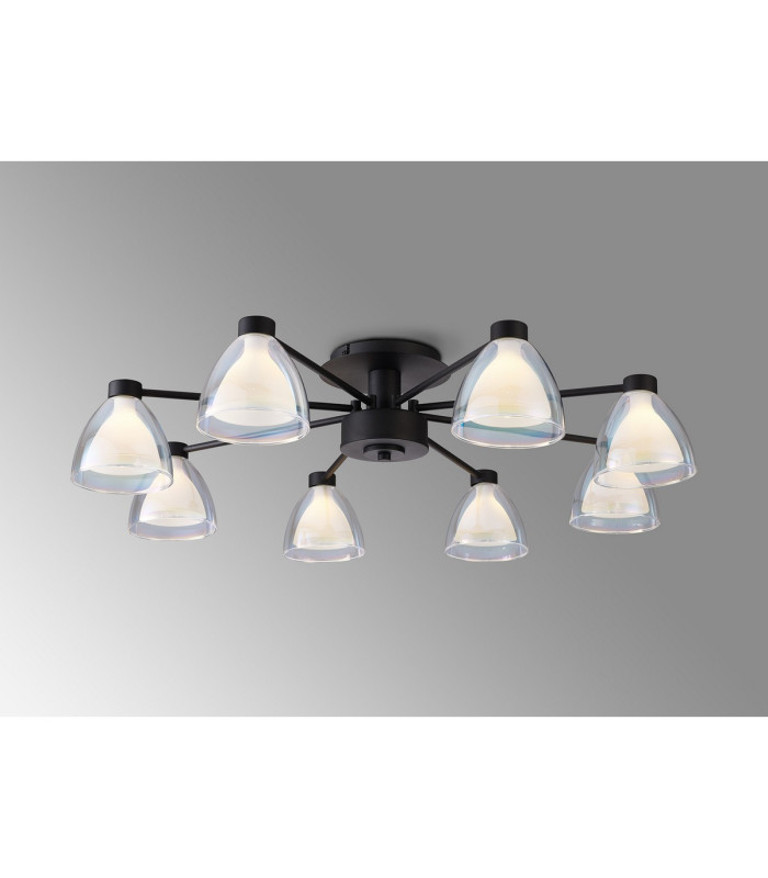 Baldwin 78cm Semi Flush Curved Cone Glass (U) 8 Light G9 Satin Black/Iridescent/Opal-3