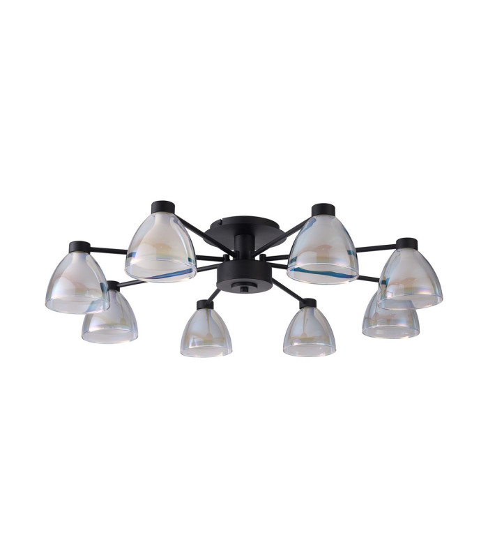 Baldwin 78cm Semi Flush Curved Cone Glass (U) 8 Light G9 Satin Black/Iridescent/Opal-4