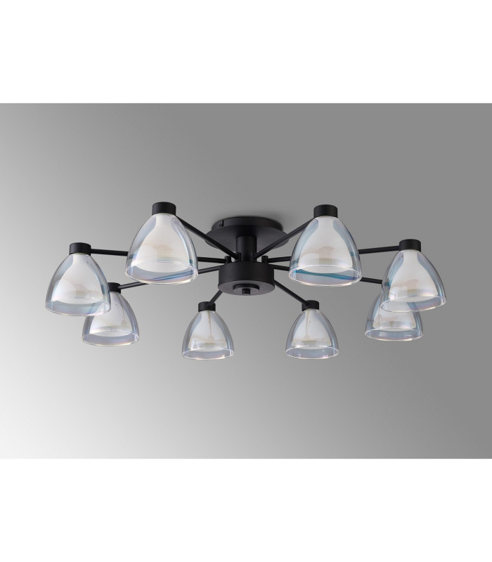 Baldwin 78cm Semi Flush Curved Cone Glass (U) 8 Light G9 Satin Black/Iridescent/Opal-11