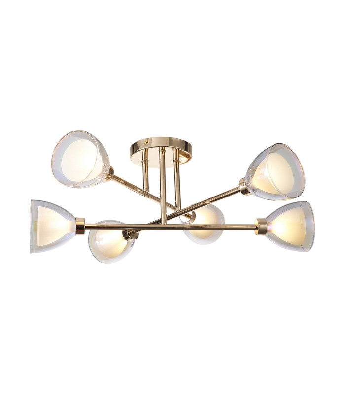 Baldwin 68cm Crossed Arm Semi Flush Curved Cone Glass (U) 6 Light G9 French Gold/Iridescent/Opal-1