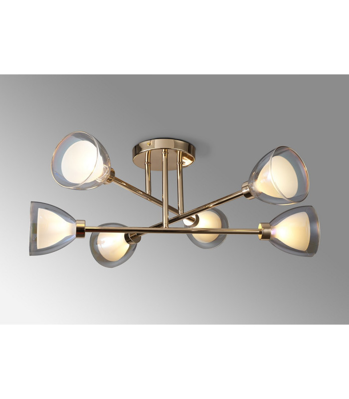 Baldwin 68cm Crossed Arm Semi Flush Curved Cone Glass (U) 6 Light G9 French Gold/Iridescent/Opal-3