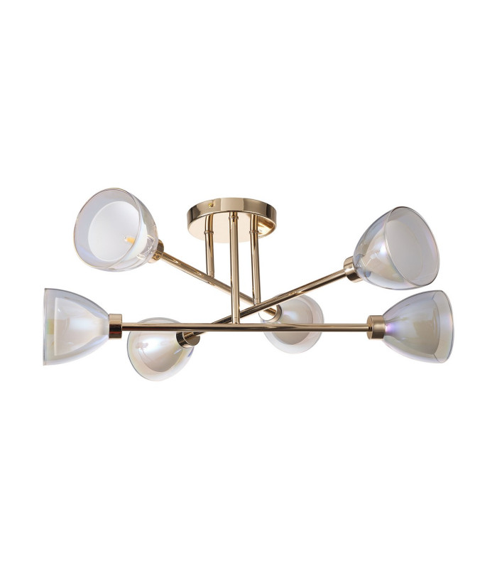 Baldwin 68cm Crossed Arm Semi Flush Curved Cone Glass (U) 6 Light G9 French Gold/Iridescent/Opal-4
