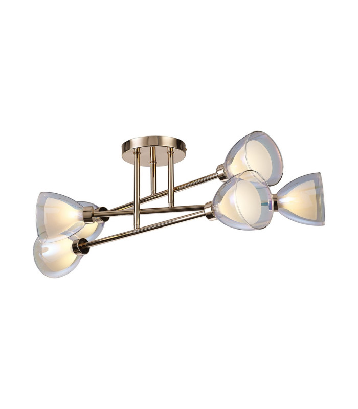 Baldwin 68cm Crossed Arm Semi Flush Curved Cone Glass (U) 6 Light G9 French Gold/Iridescent/Opal-5