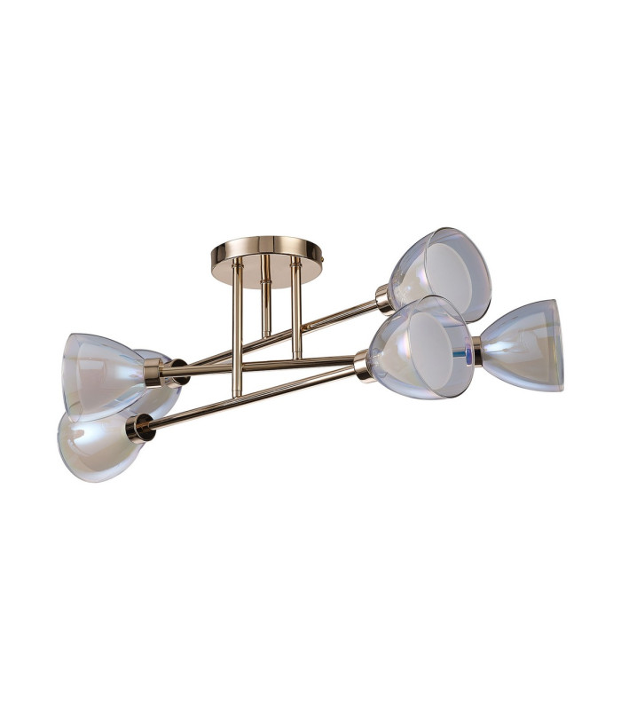 Baldwin 68cm Crossed Arm Semi Flush Curved Cone Glass (U) 6 Light G9 French Gold/Iridescent/Opal-6
