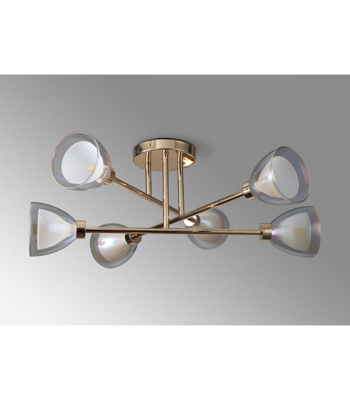 Baldwin 68cm Crossed Arm Semi Flush Curved Cone Glass (U) 6 Light G9 French Gold/Iridescent/Opal-13