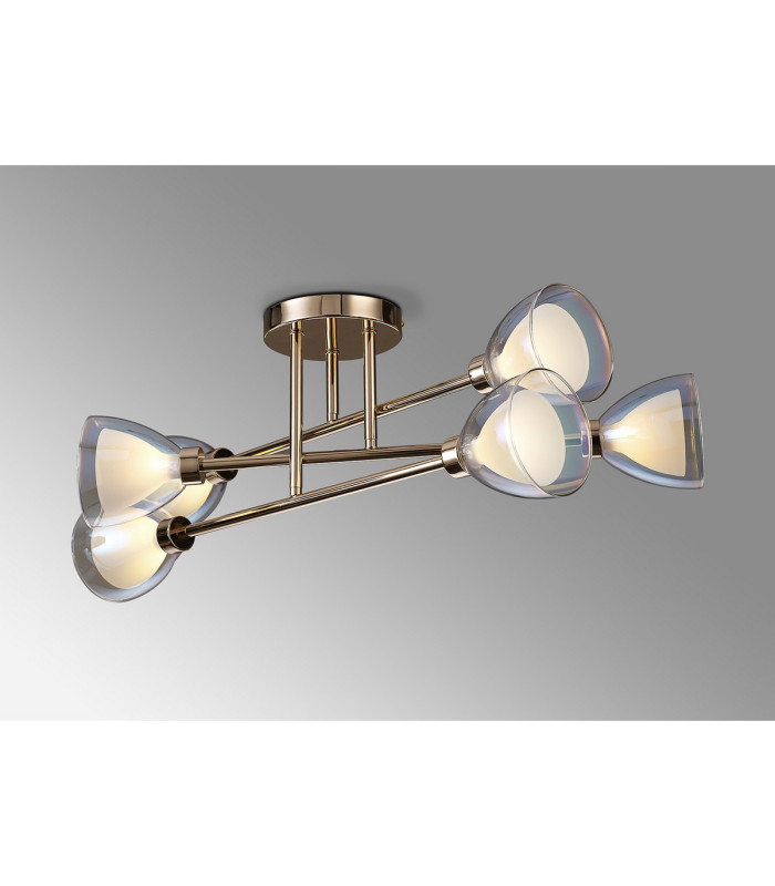 Baldwin 68cm Crossed Arm Semi Flush Curved Cone Glass (U) 6 Light G9 French Gold/Iridescent/Opal-14