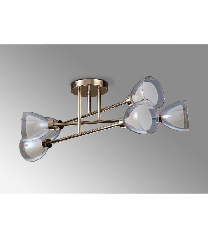 Baldwin 68cm Crossed Arm Semi Flush Curved Cone Glass (U) 6 Light G9 French Gold/Iridescent/Opal-15